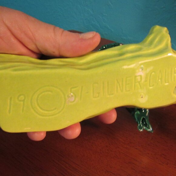 Green California Pottery Elf on a Log Ceramic Planter - Picture 3 of 3